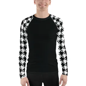 Stylish Strength: Men's Houndstooth BJJ Long Sleeve Compression Top Noir