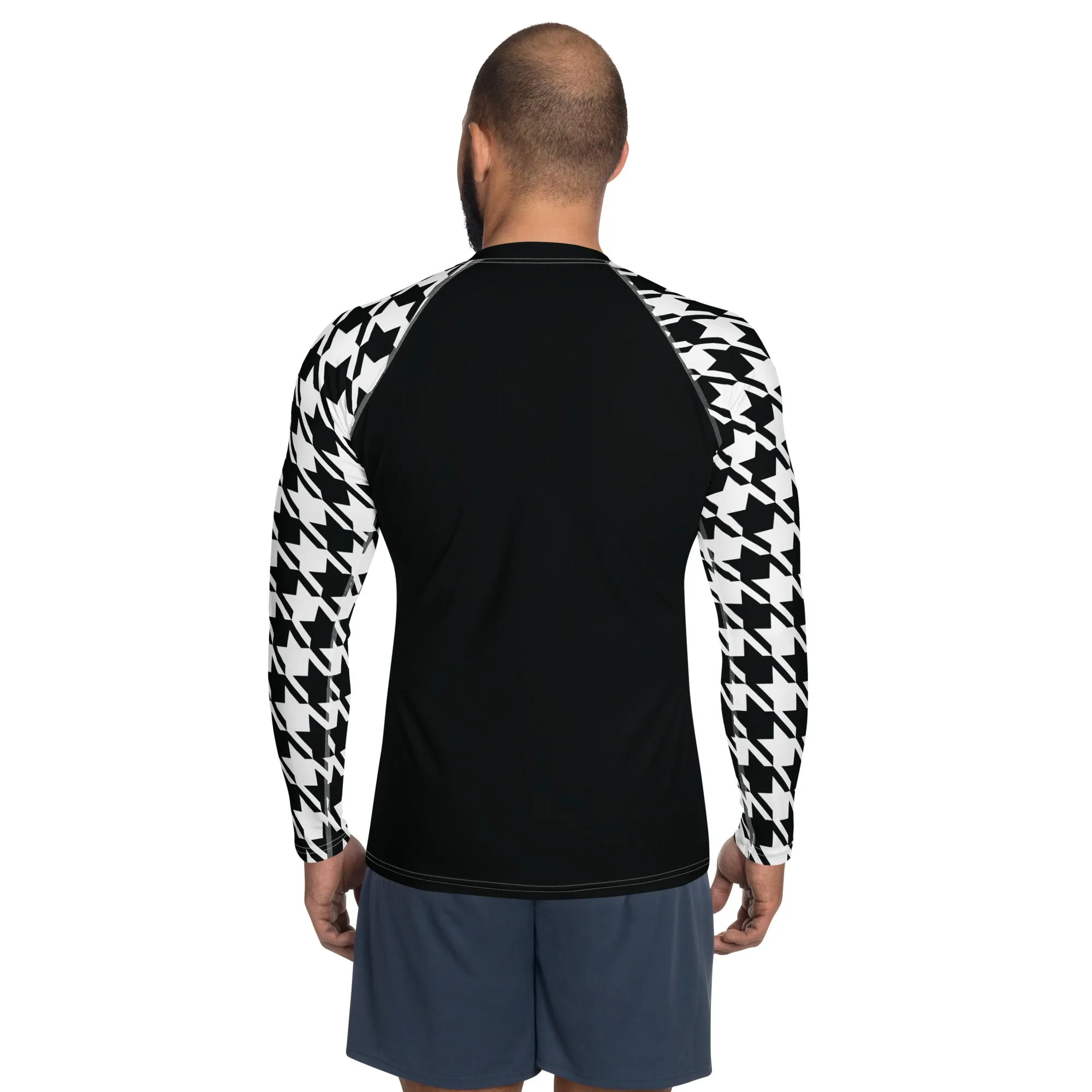 Stylish Strength: Men's Houndstooth BJJ Long Sleeve Compression Top Noir