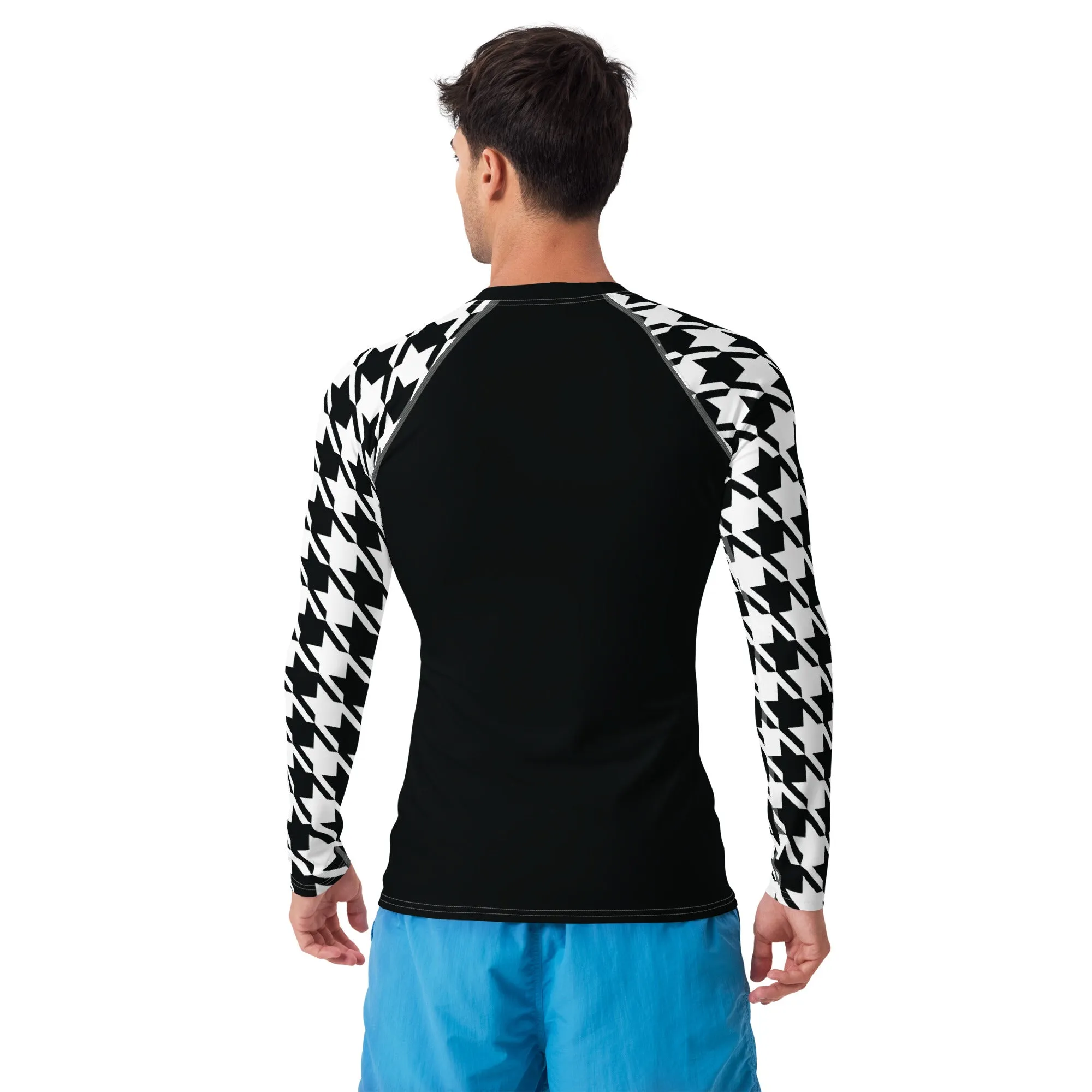 Stylish Strength: Men's Houndstooth BJJ Long Sleeve Compression Top Noir