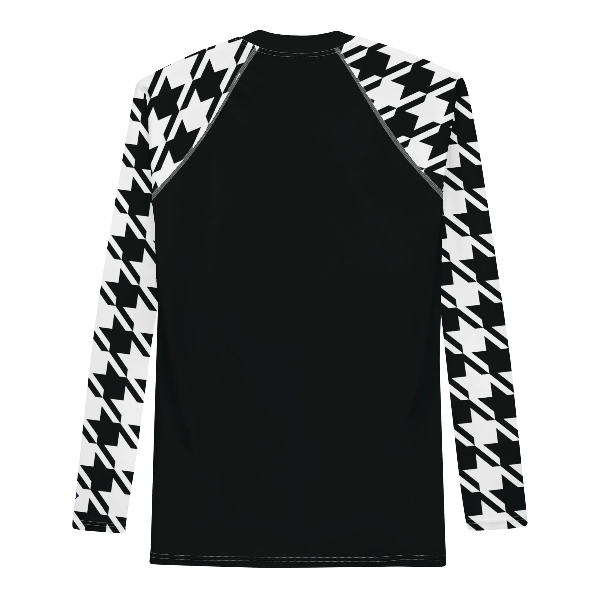 Stylish Strength: Men's Houndstooth BJJ Long Sleeve Compression Top Noir