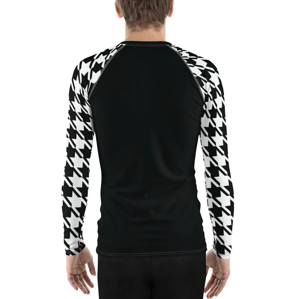 Stylish Strength: Men's Houndstooth BJJ Long Sleeve Compression Top Noir