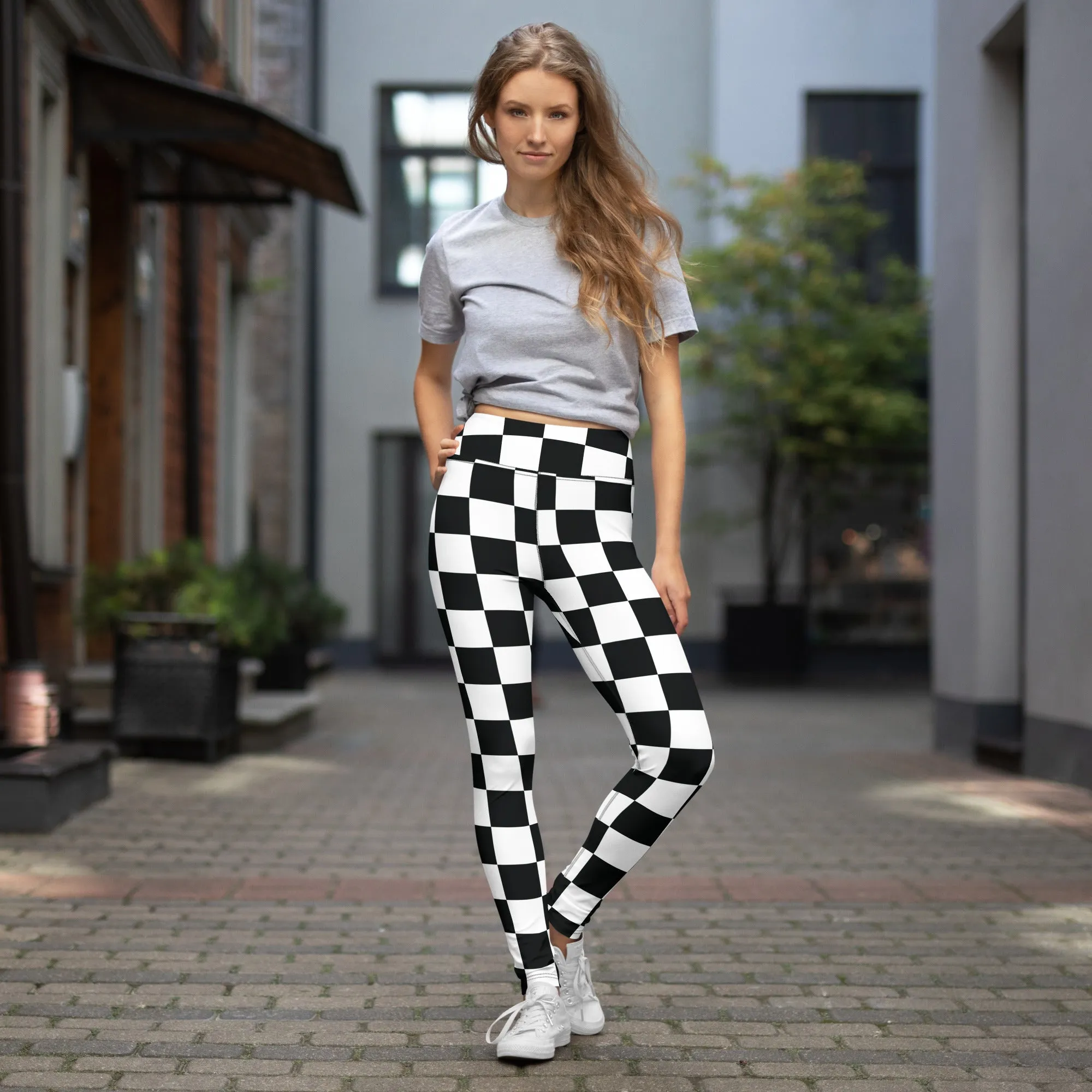 Stylish Strides: Checkered Women's Yoga Pants Leggings