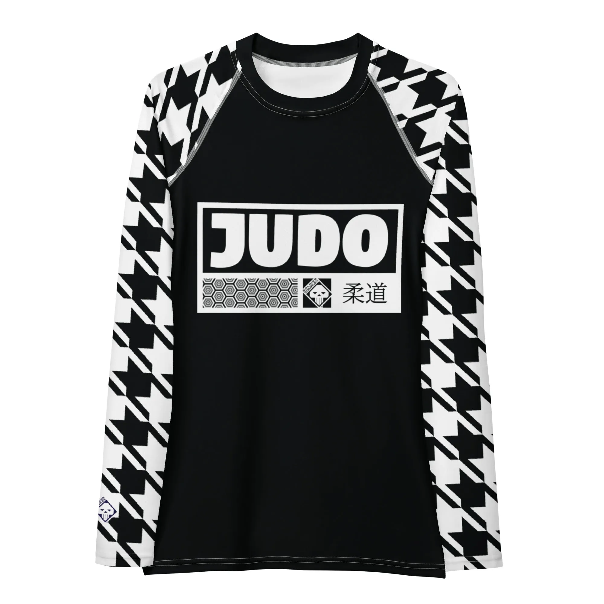 Stylish Support: Long Sleeve Judo Houndstooth BJJ Rash Guard for Women Noir