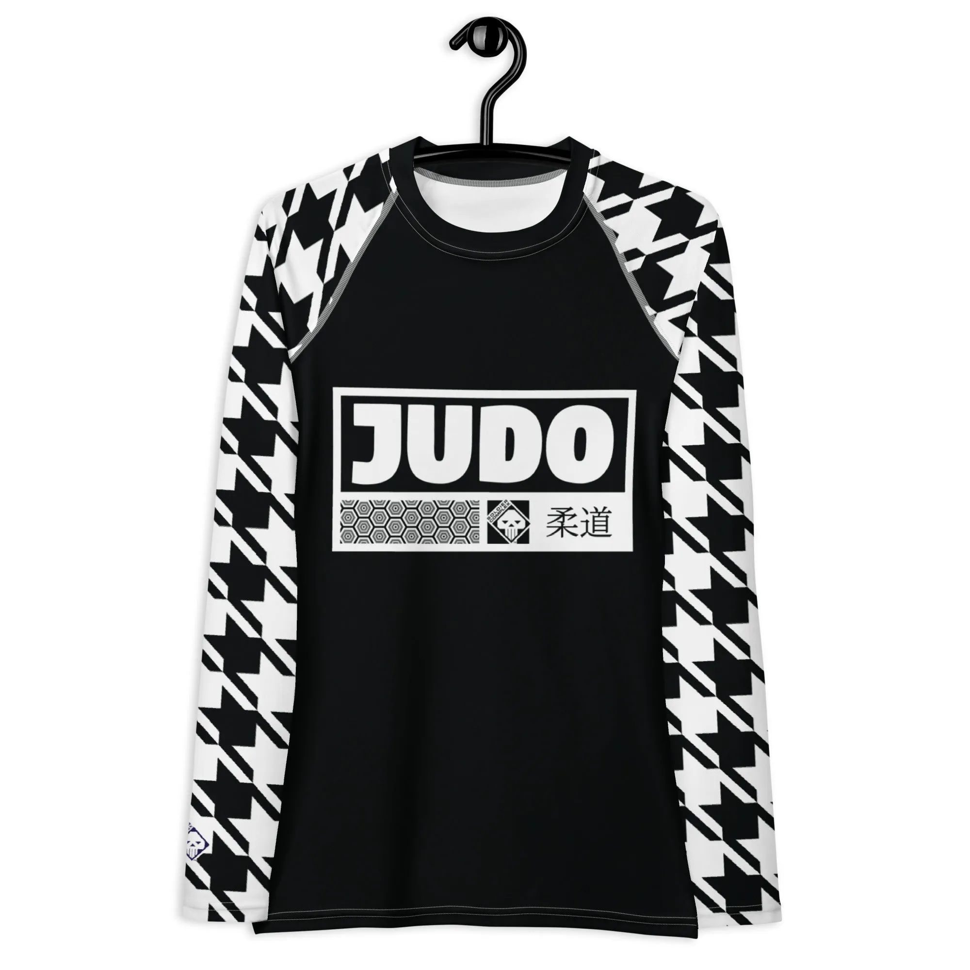 Stylish Support: Long Sleeve Judo Houndstooth BJJ Rash Guard for Women Noir