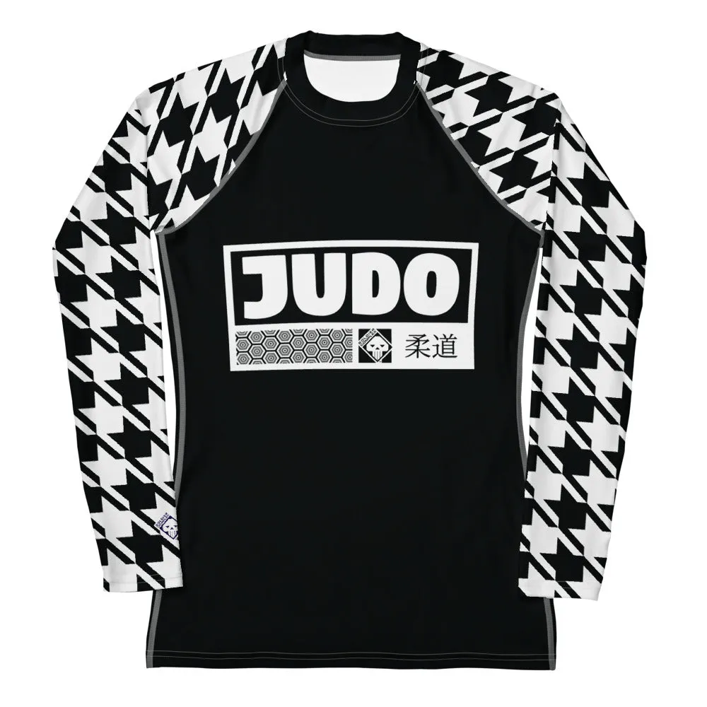 Stylish Support: Long Sleeve Judo Houndstooth BJJ Rash Guard for Women Noir