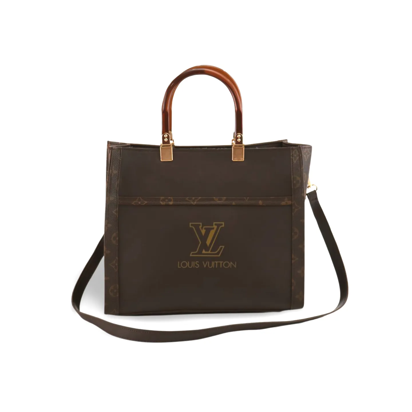 Stylish Tote Bag with Elegant Wooden Style Plastic Handles