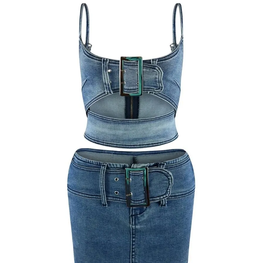 Stylish Women's Denim Skirt Set