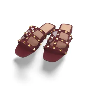 Stylish Women's Flat Sandals with Gold Stud Accents