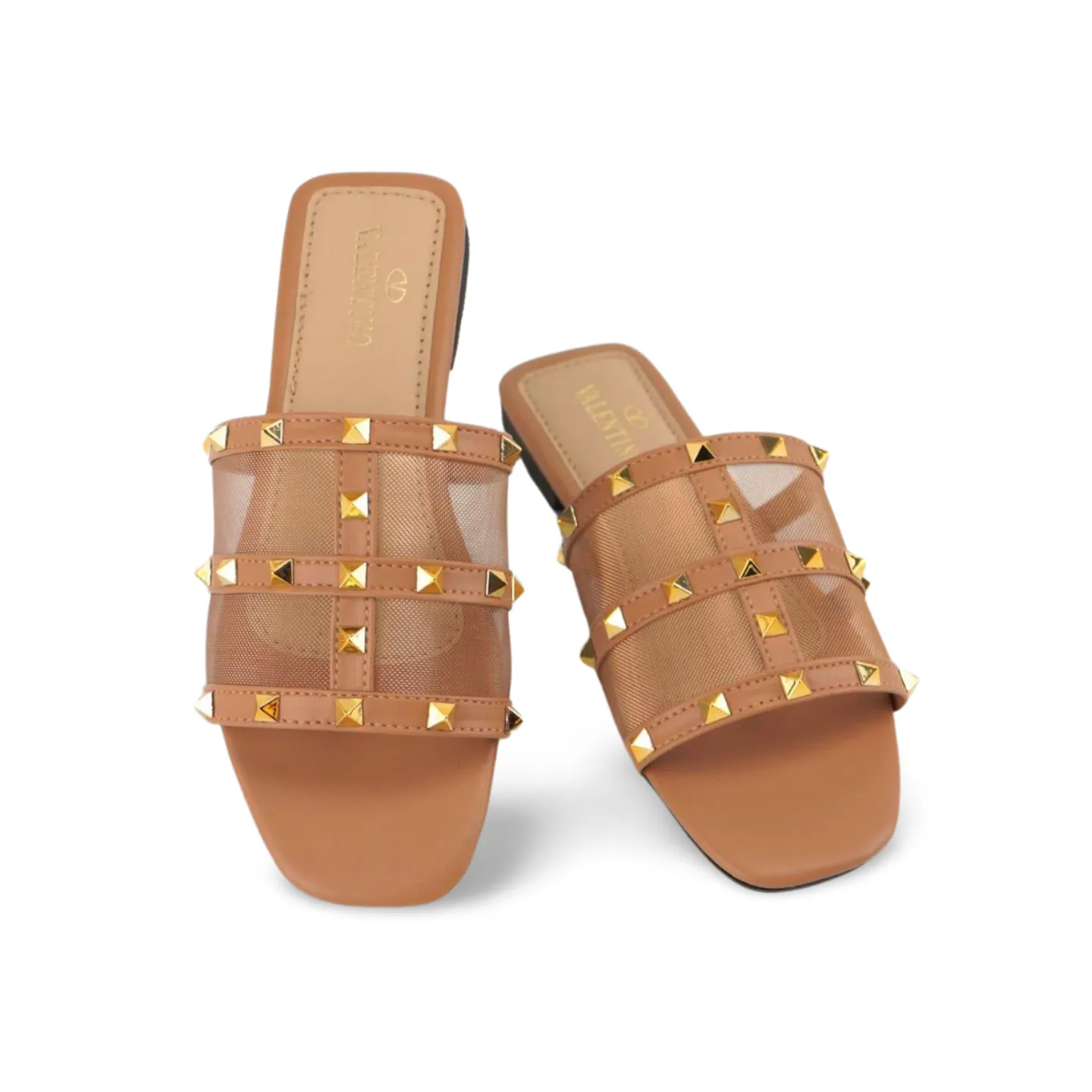 Stylish Women's Flat Sandals with Gold Stud Accents