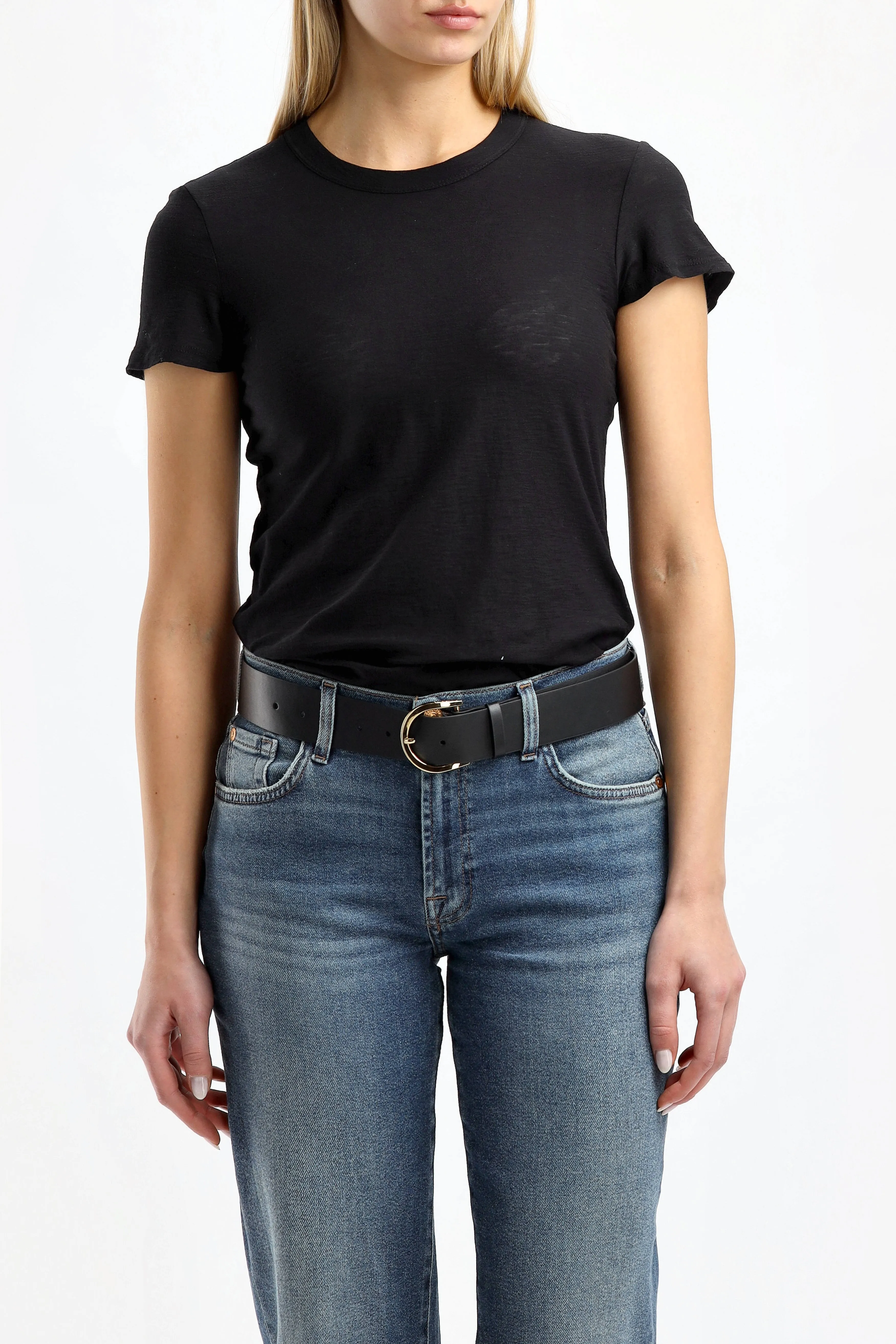 T-Shirt Sheer Slub Crew in Schwarz