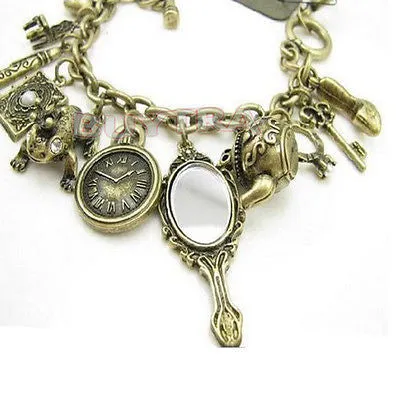 Teapot Frog Clock Wonderland Bracelet Stylish Bronze Charms Mirror