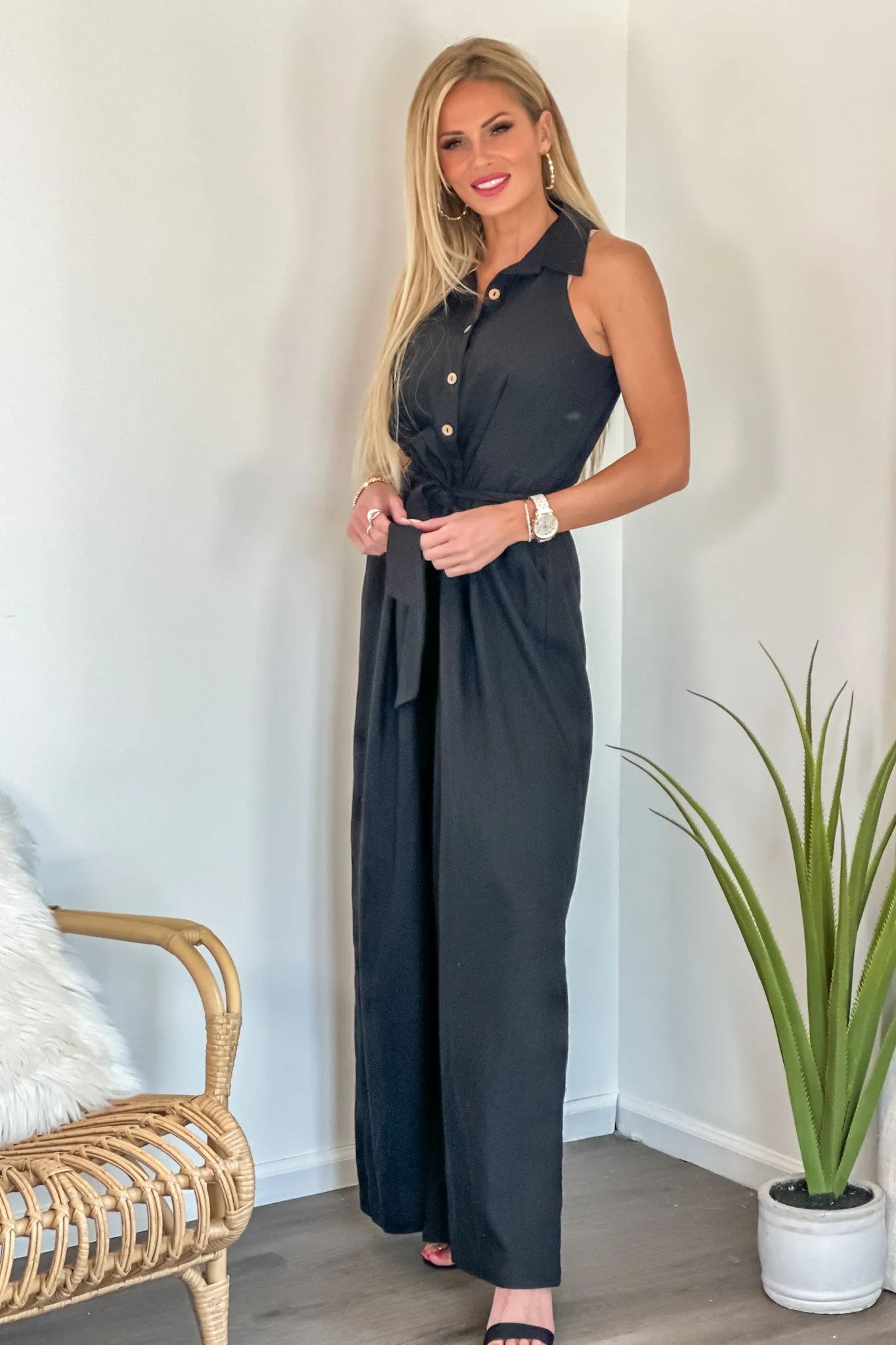 Wren Linen Jumpsuit : Black