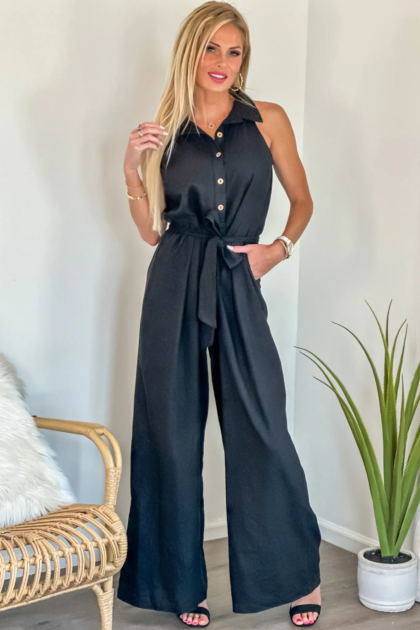 Wren Linen Jumpsuit : Black